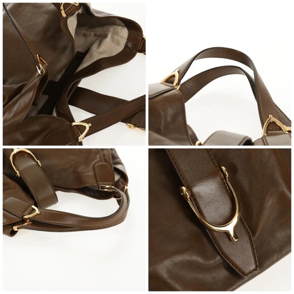 GUCCI Horsebit Shoulder Bag Leather Khaki Auth ep11163 - Picture 16 of 16